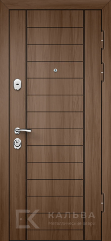Фото «Железная дверь табачный дуб с горизонтальными рейками внутри белый ясень №517»